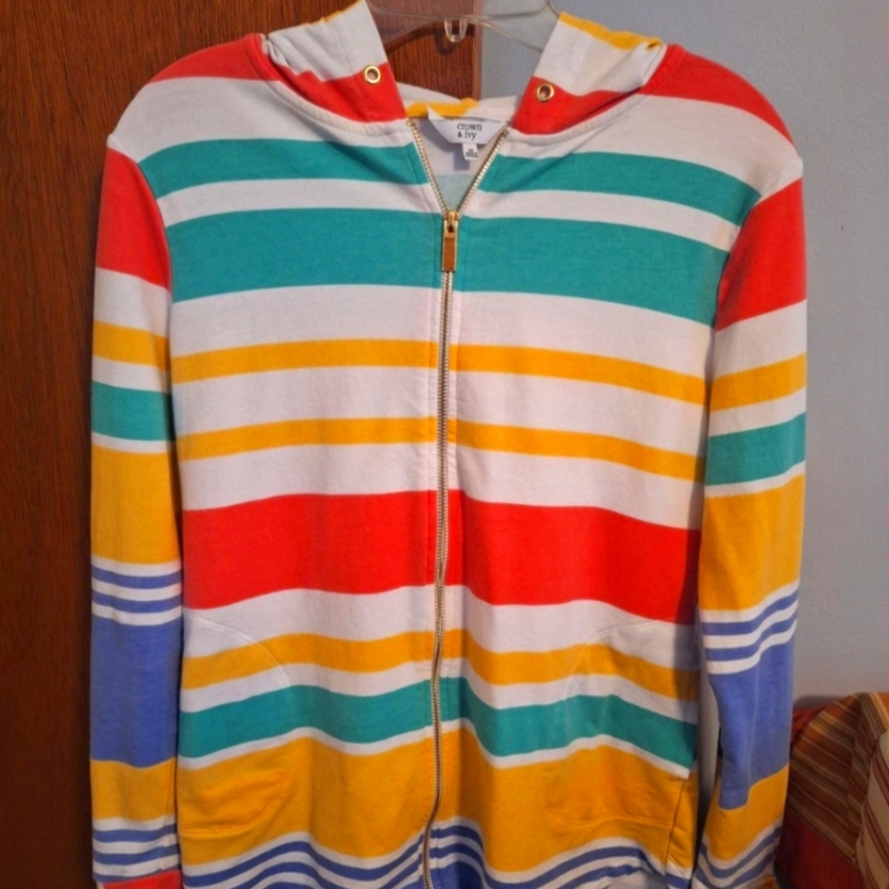 Final Price* Crown & Ivy Women's Vibrant Striped Fill Zip Hoodie Size M